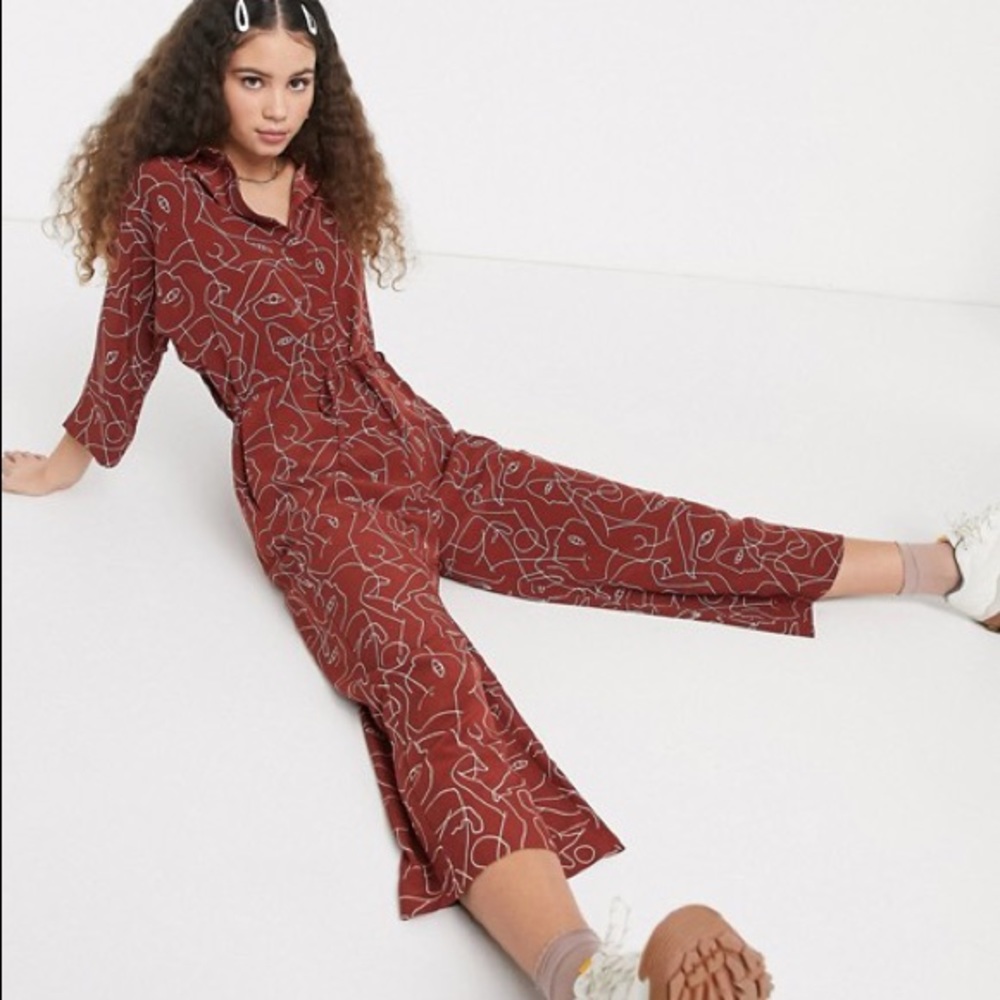 ASOS Monki Harriot face print wide leg jumpsuit